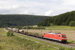 185 388-6 mit einem gemischten G�terzug bei Harrbach am 18.