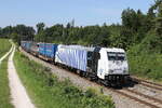 185 661 mit einem  KLV  aus M�nchen kommend am 17. August 2022 bei Sossau.