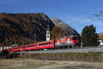 RhB Ge 4/4 II 617  50 Jahre LGB  bei der Ausfahrt aus Bever am 26.